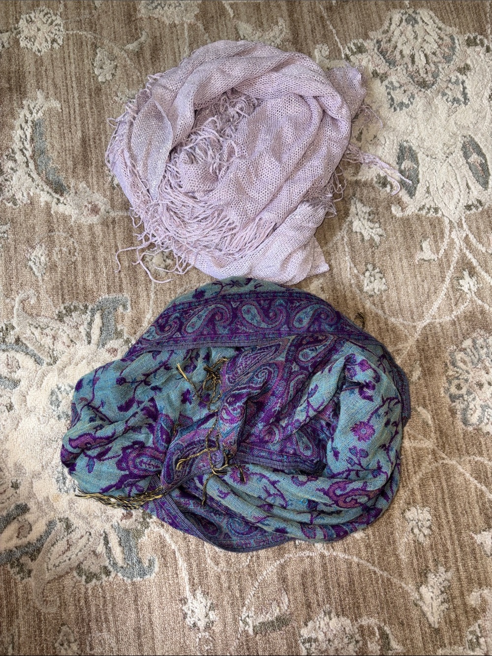 Lavender Fringe Scarf & Teal Purple Paisley Wrap